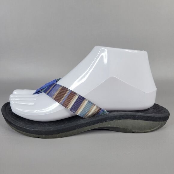 Clarks Tate Muse Flip Flops Striped Strap Slip On Thong Sandals Blue Size 6M - Picture 1 of 12